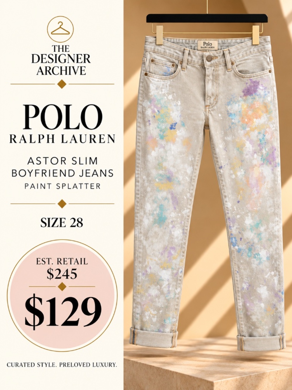 Polo Ralph Lauren Astor Slim Boyfriend Paint Splatter Jeans 28